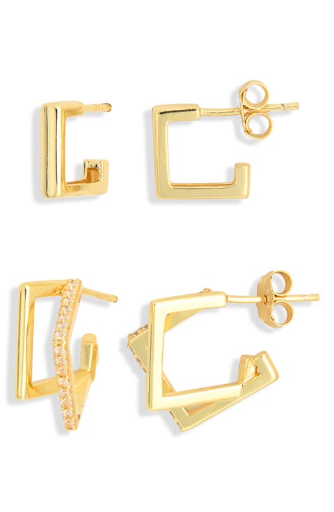 Set of 2 Square & Double Hoop Earrings