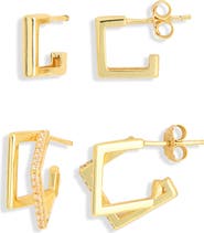 ARGENTO VIVO Set of 2 Square & Double Hoop Earrings