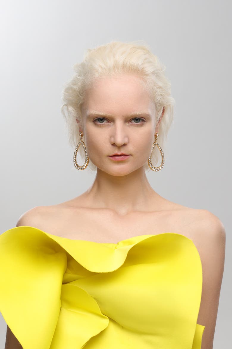 Artisanal Pavé Hollow Teardrop Earrings, Alternate, color, Gold