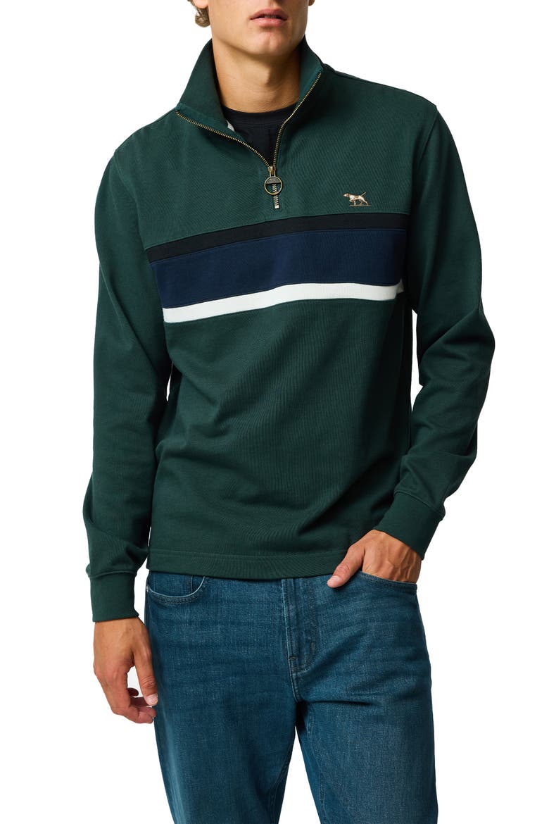Chesterfield Chest Stripe Quarter Zip Long Sleeve Polo, Main, color, FOREST