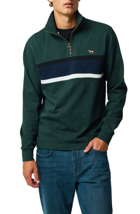 Chesterfield Chest Stripe Quarter Zip Long Sleeve Polo