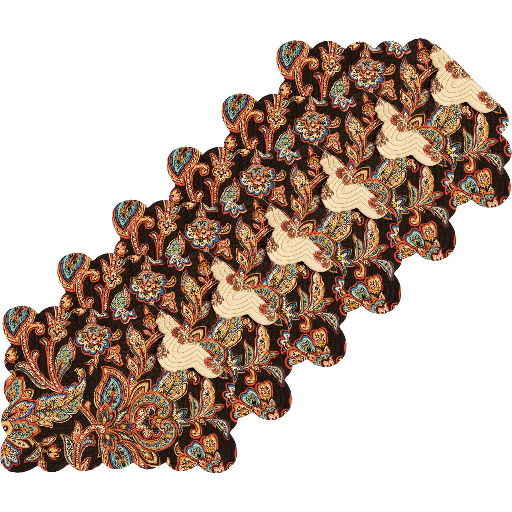 C & F Home C&f Home Dorothy Autumnal Brown Quilted Scalloped Paisley Floral Placemats Set Of 6, 13" X 19" In Brown