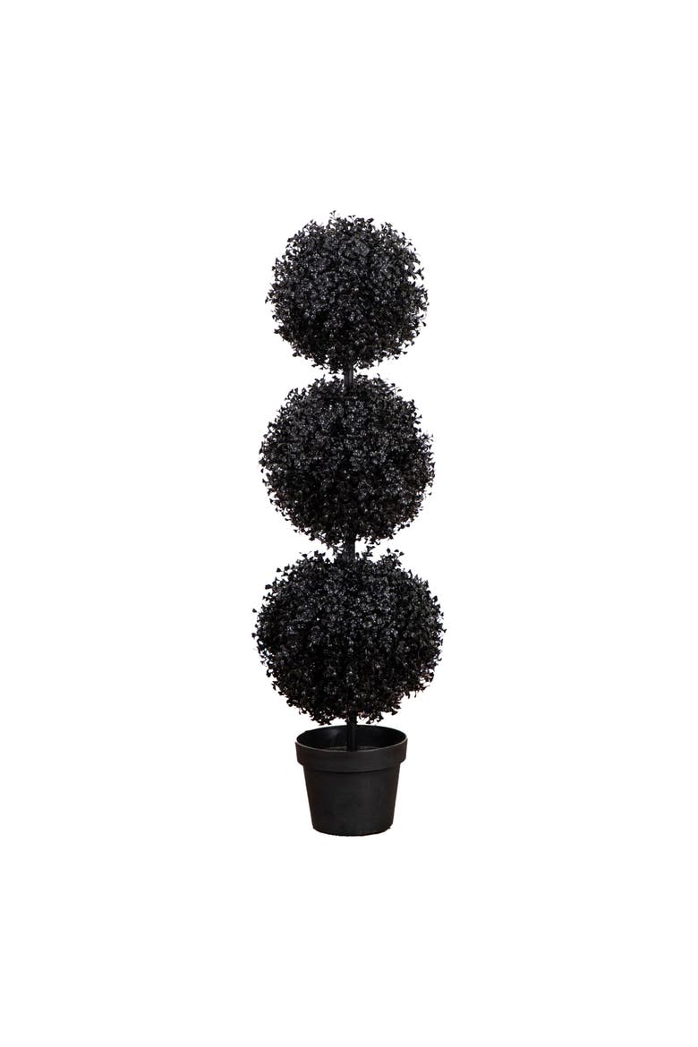 3-ft UV Resistant Artificial Halloween Black Triple Ball Boxwood Topiary, Main, color, Green
