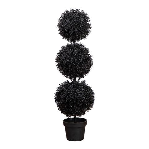3-ft UV Resistant Artificial Halloween Black Triple Ball Boxwood Topiary