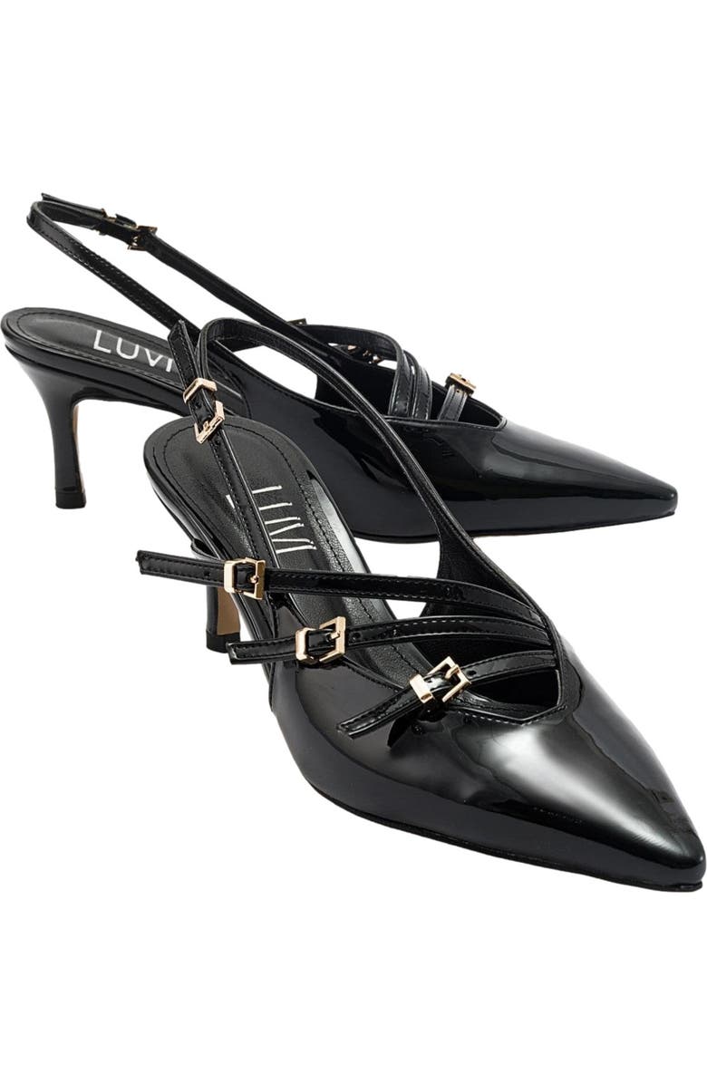 Prologue Shoes Magra Pointed-Toe Slingback Stiletto, Main, color, Black Patent Faux Leather