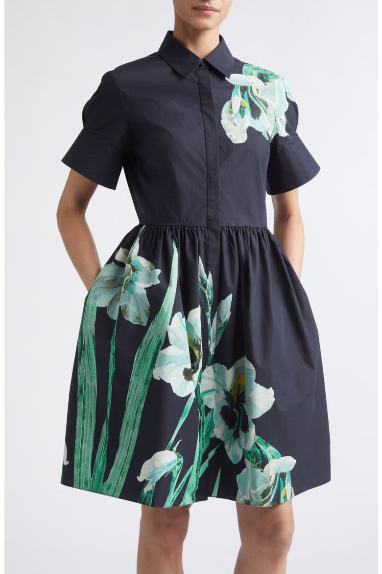 Floral Print Cotton Shirtdress, Alternate, color, MIRRORED ORCHID NAVY