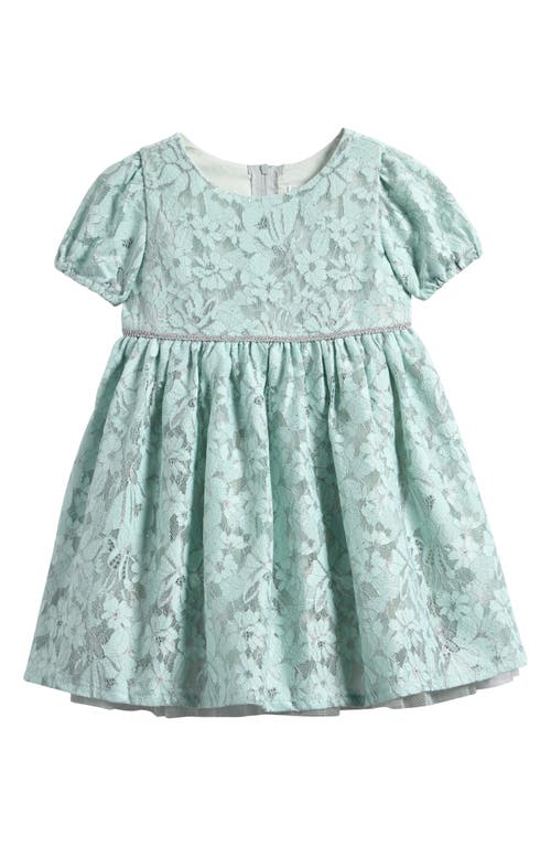 Popatu Floral Lace Overlay Puff Sleeve Dress in Mint 