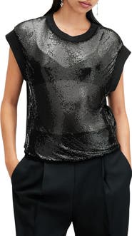 AllSaints Shane Mixed Media Chainmail Top