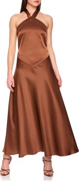 Susana Monaco Satin Halter Midi Dress