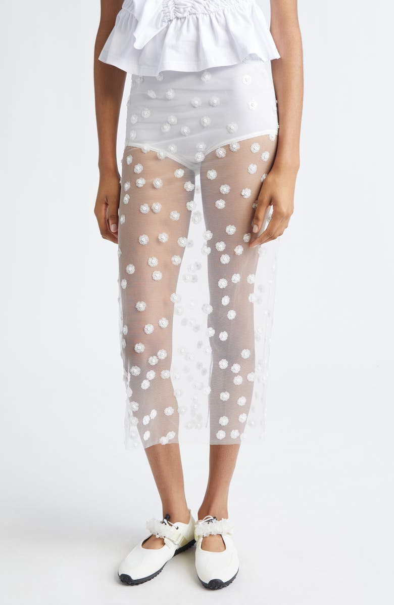 Cecilie Bahnsen Gus Sequin Blossom Sheer Tulle Skirt, Main, color, White