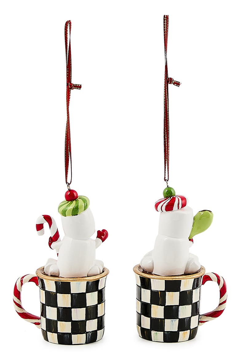 Set of 2 Check It Out Marshmallow Ornaments, Alternate, color, BLACK
