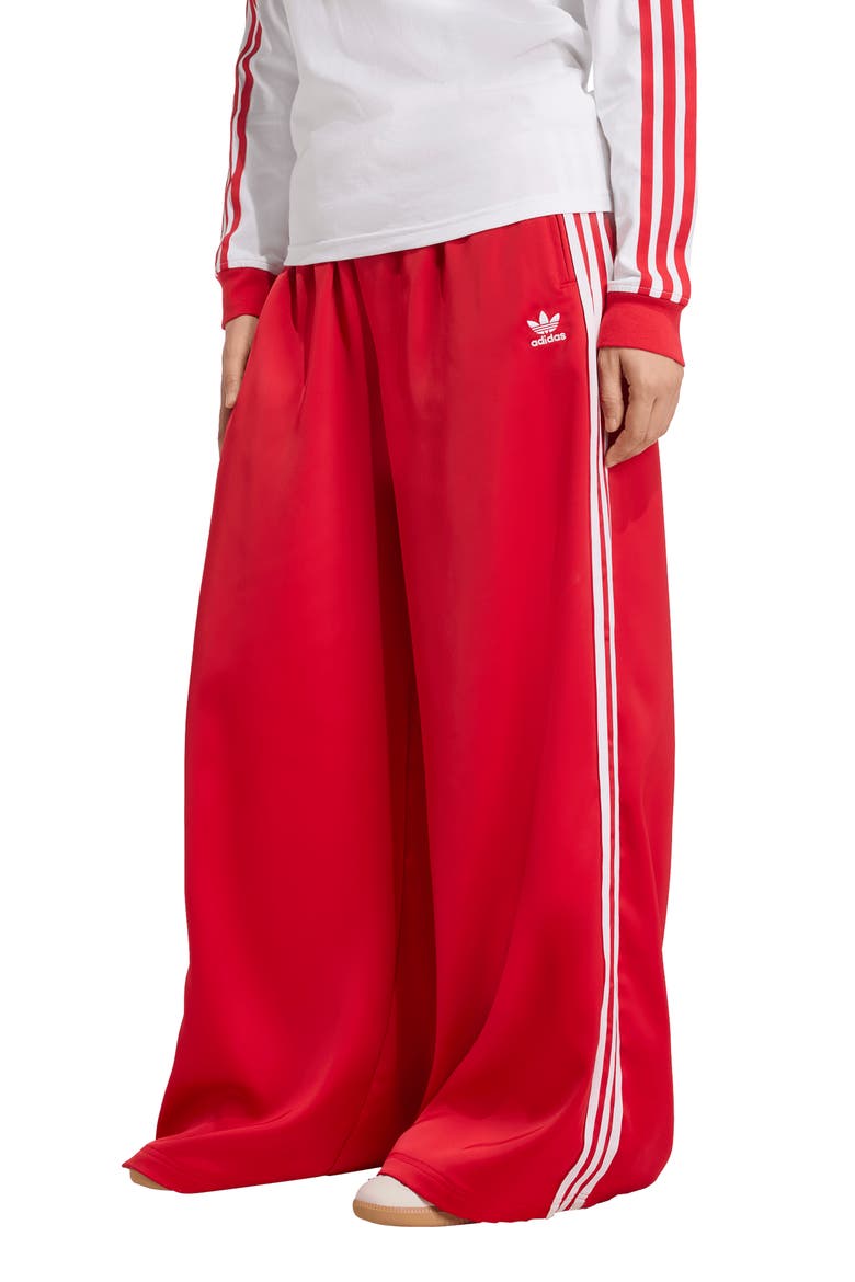 Wide Leg Satin Track Pants, Main, color, BETTER SCARLET/ WHITE