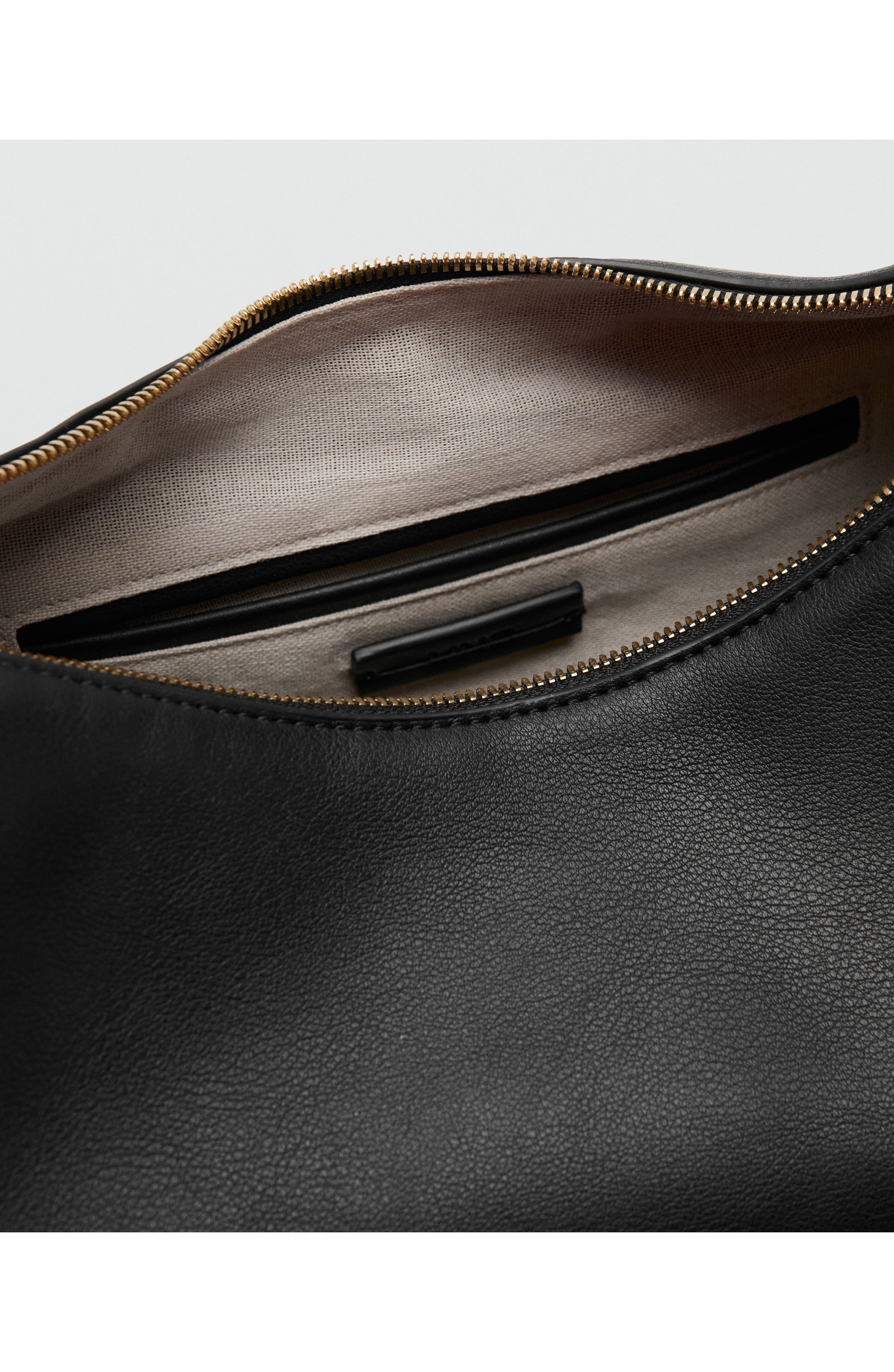 MANGO Oval Faux Leather Shoulder Bag, Alternate, color, Black