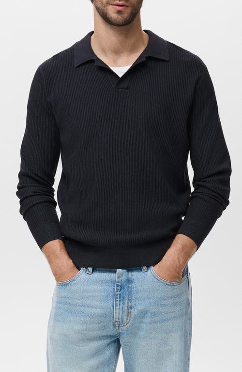 Mango Johnny Collar Rib Polo Sweater In Blue