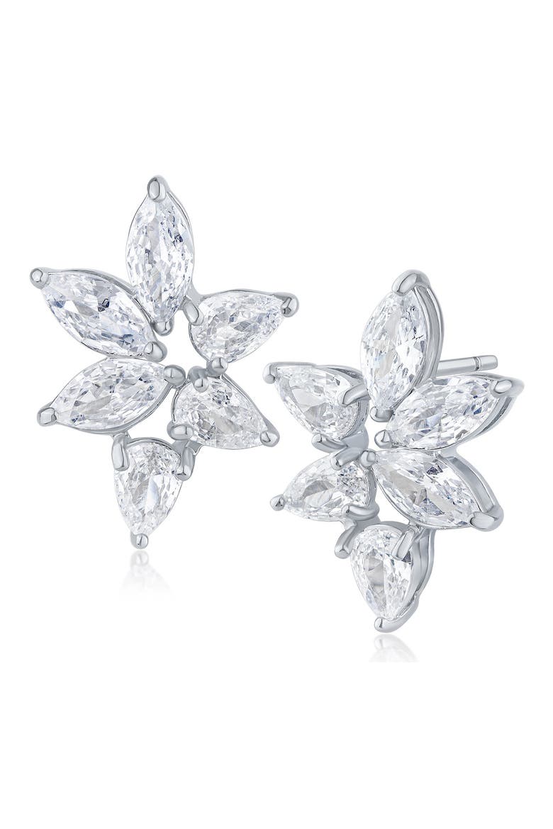 Cubic Zirconia Cluster Stud Earrings, Main, color, SILVER