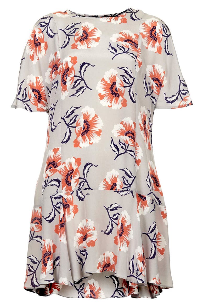 Floral Print Silk Shift Dress, Alternate, color, LIGHT GREY