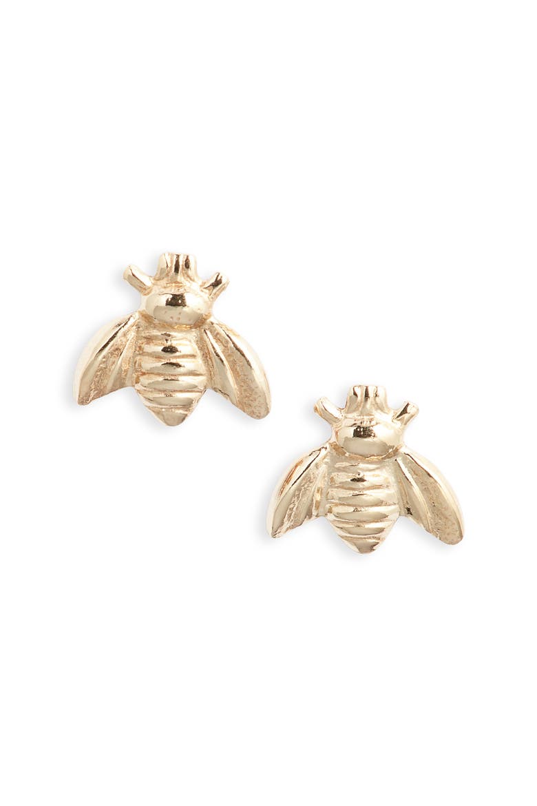 Bee Stud Earrings, Main, color, STERLING SILVER