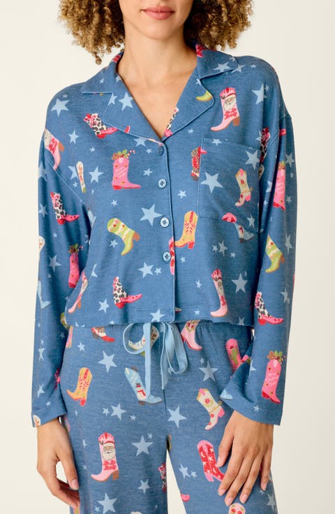 Howdy Holidays Notch Collar Pajama Top