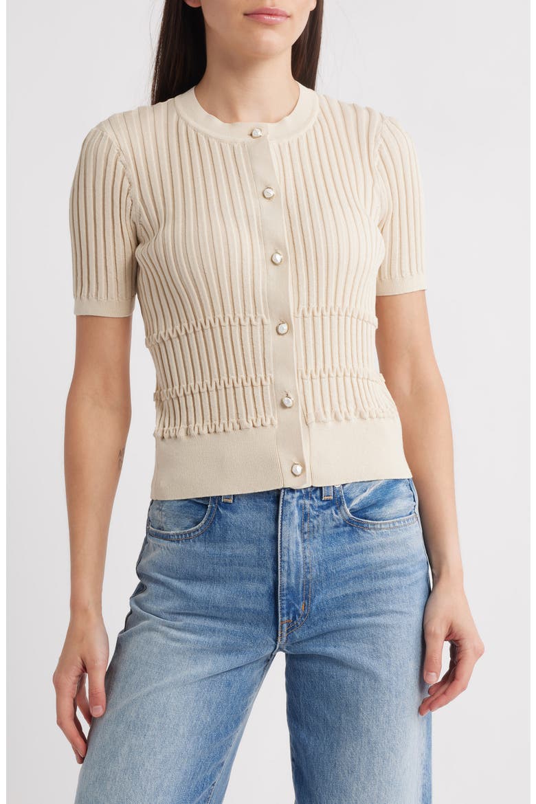 Stacey Rib Short Sleeve Cotton Blend Cardigan, Main, color, OATMEAL