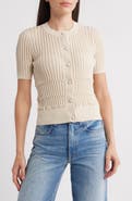 rag & bone Stacey Rib Short Sleeve Cotton Blend Cardigan