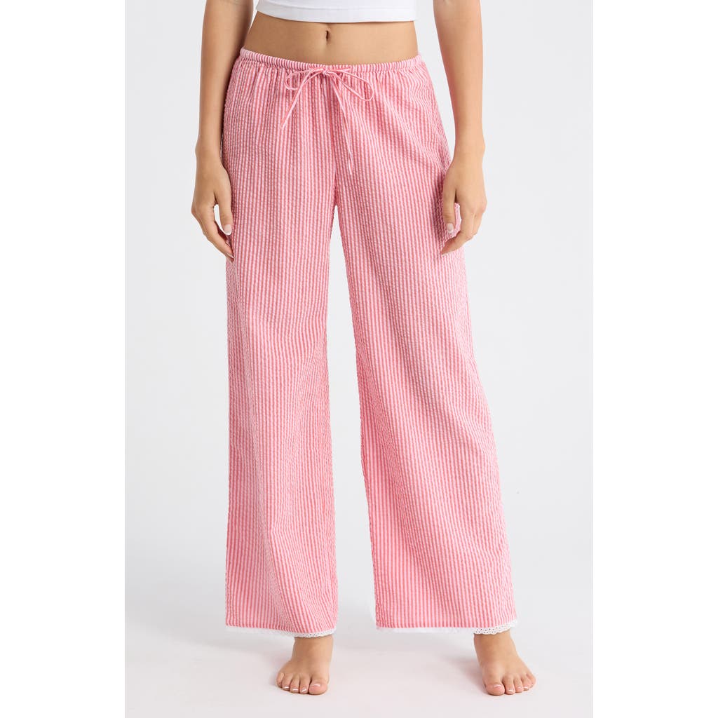 Open Edit Seersucker Sleep Pants in Coral- Pink Hickory Stripe at Nordstrom, Size X-Small