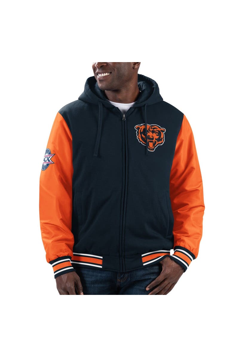 G-III SPORTS BY CARL BANKS Men's G-III Sports by Carl Banks Navy/Orange Chicago Bears Player Option Full-Zip Hoodie, Main, color, Navy