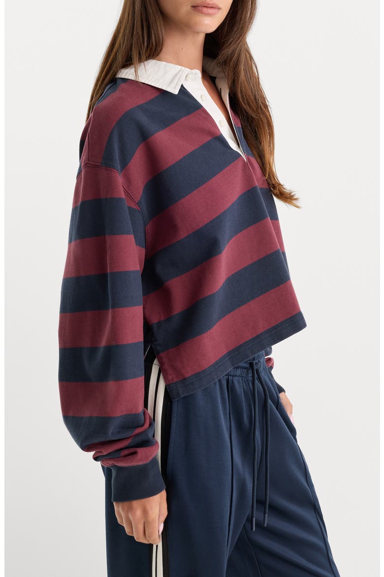 The Cropped Stripe Long Sleeve Rugby Shirt, Alternate, color, NAVY BERRY NOIR BLOCK STRIPE