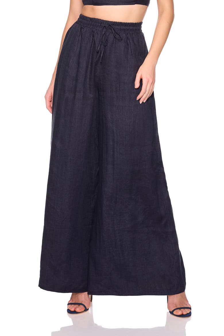 Tie Waist Wide Leg Linen Pants, Main, color, MIDNIGHT