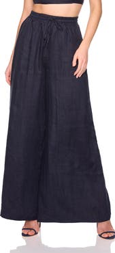 Susana Monaco Tie Waist Wide Leg Linen Pants