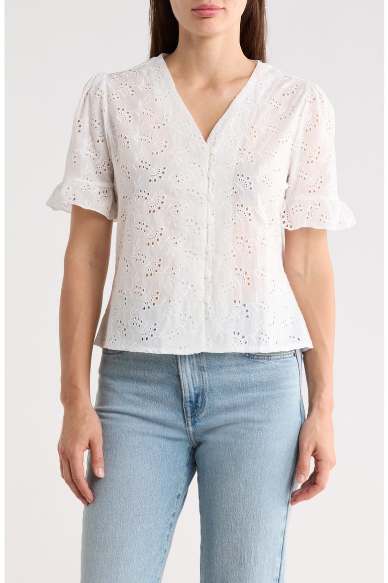 Cotton Broderie Anglaise Button-Up Top, Main, color, WHITE
