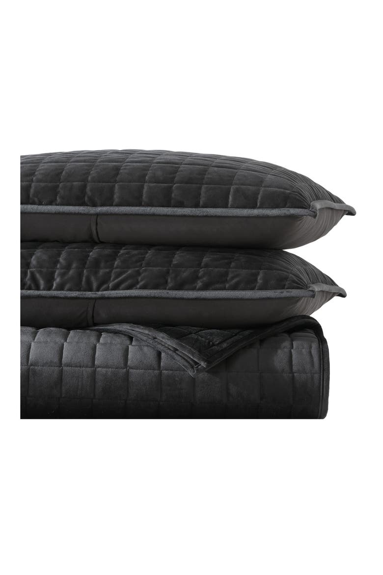 Black Quilted Velvet Comforter Set, Main, color, BLACK