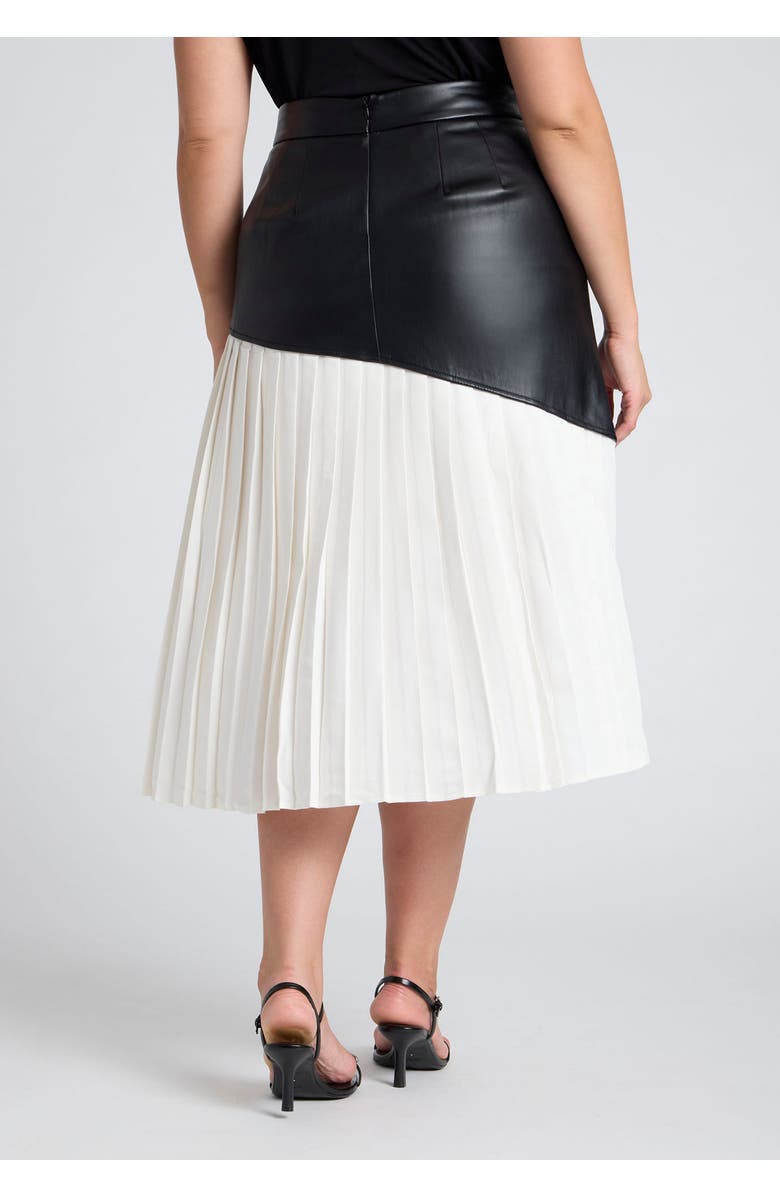 ELOQUII Mixed Media Pleated Skirt, Alternate, color, Black White