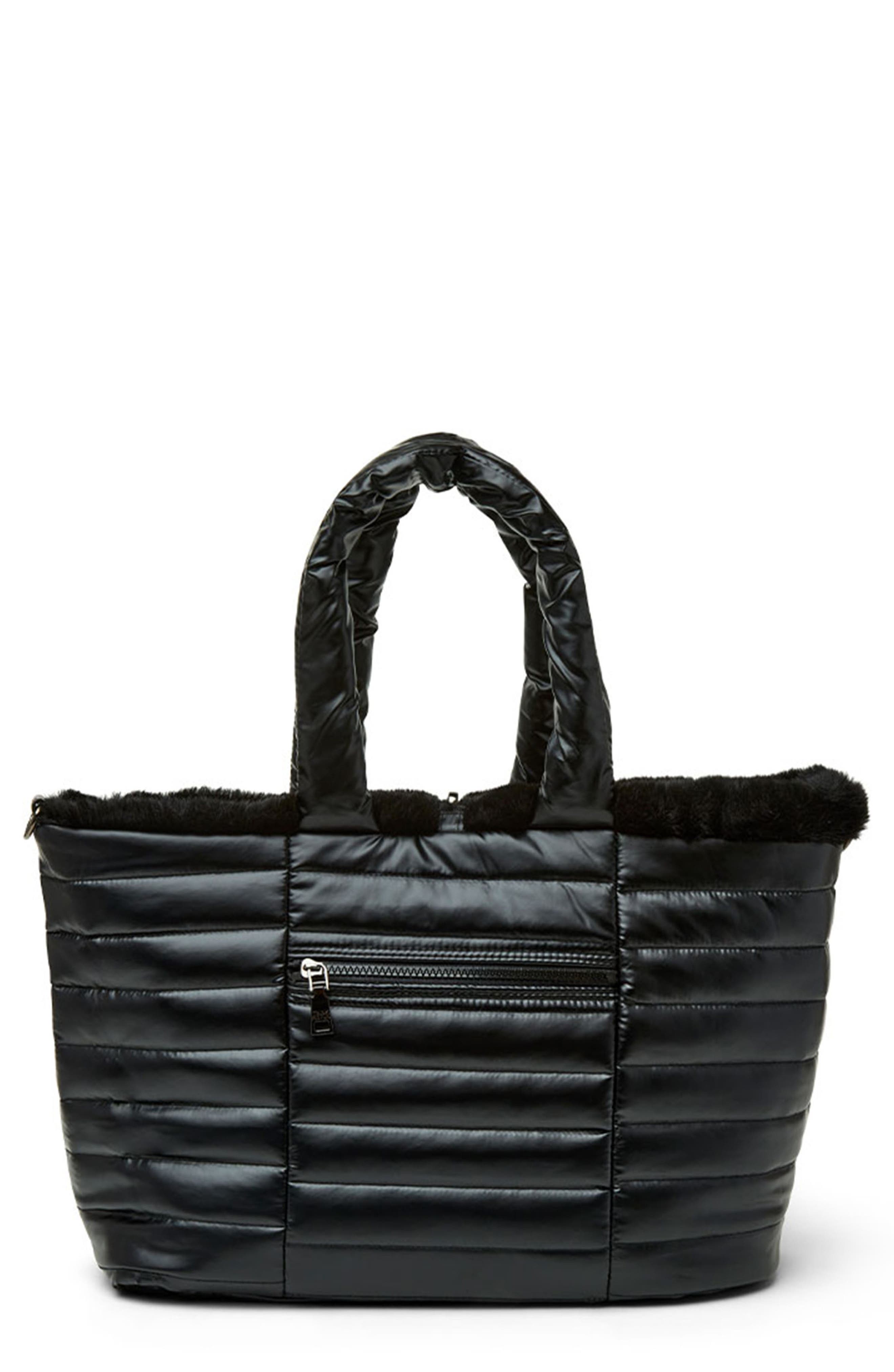 THINK ROYLN Duplex Reversible Faux Fur Trim Tote & Pouch