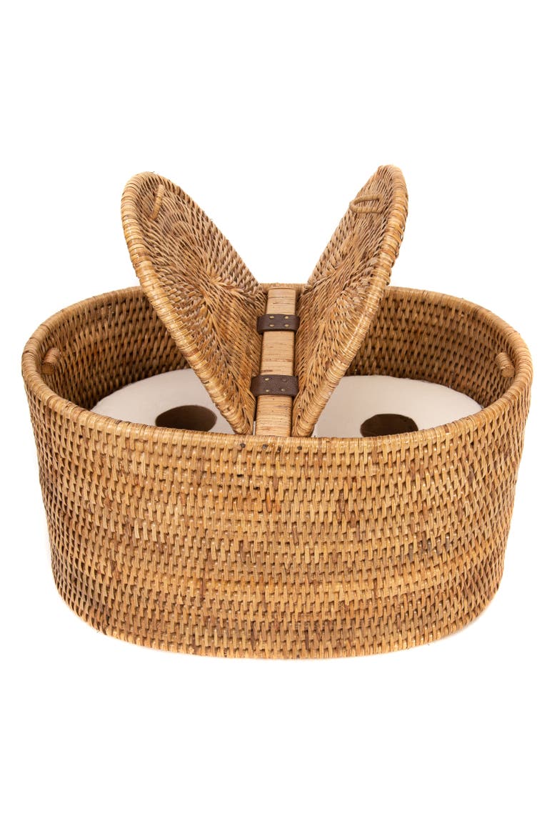 Artifacts Rattan Oval Double Tissue Roll Box, Alternate, color, Honey Brown