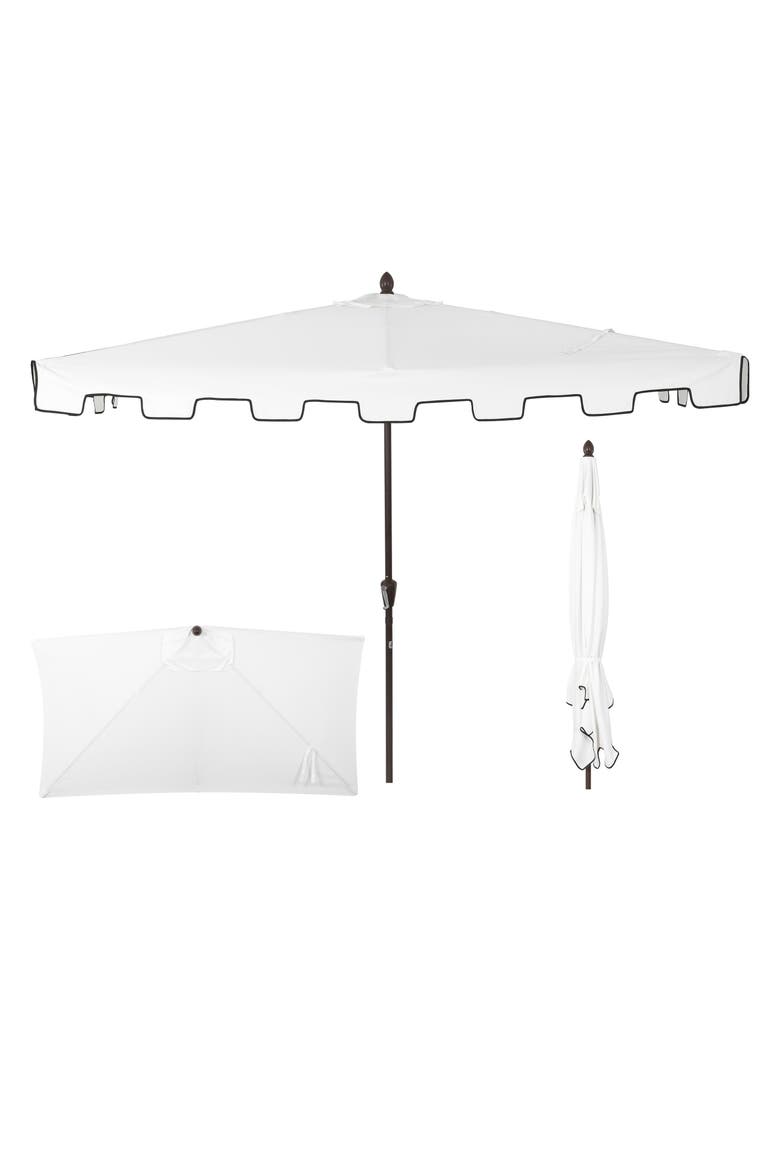 Sidney Coastal Half Patio Umbrella with Crank, UV-Resistant Space-Saving Wall-Hugging Aluminum Balcony Sun Shade, Main, color, White