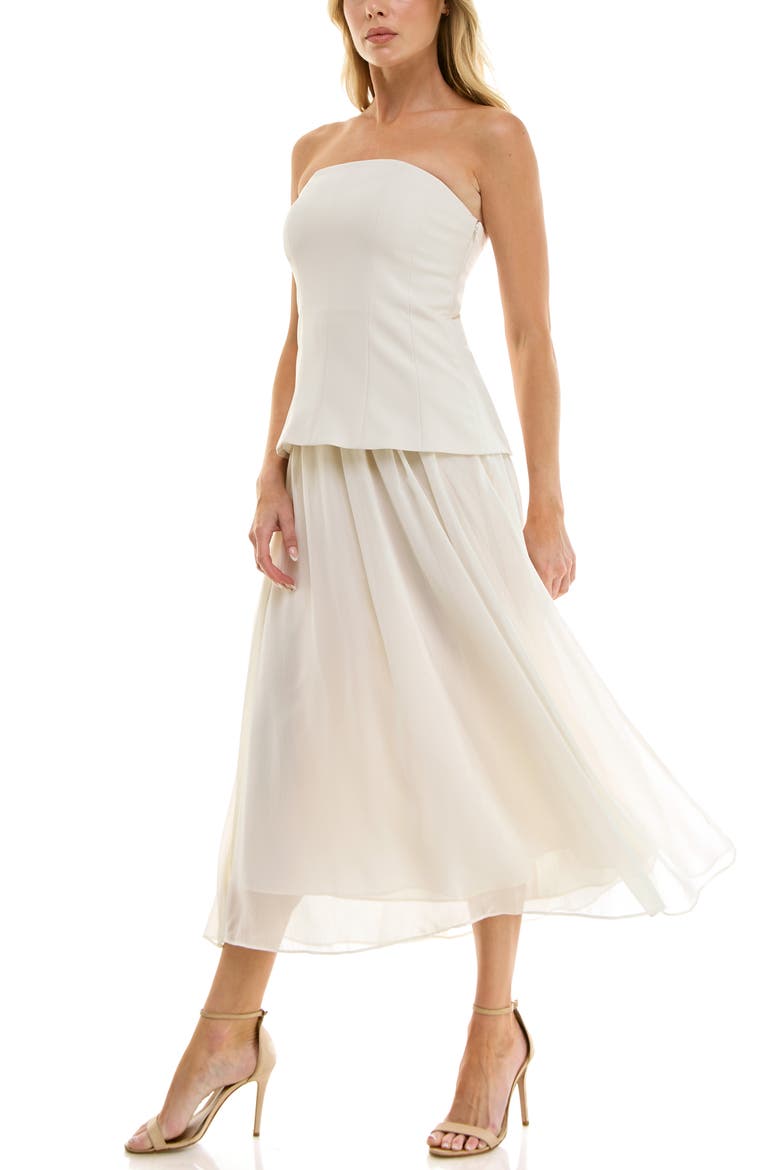 Corset Strapless Mixed Media Maxi Dress, Alternate, color, IVORY