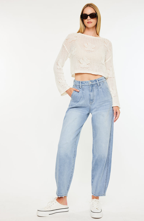 Kancan Rea Ultra High Rise Wide Tapered Fit Jeans In Blue