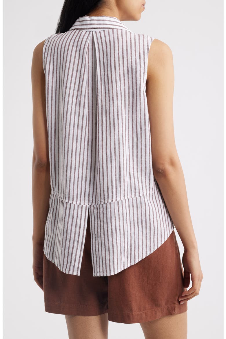 Split Back Stripe Sleeveless Button-Up Shirt, Alternate, color, COCOA BROWN STRIPE