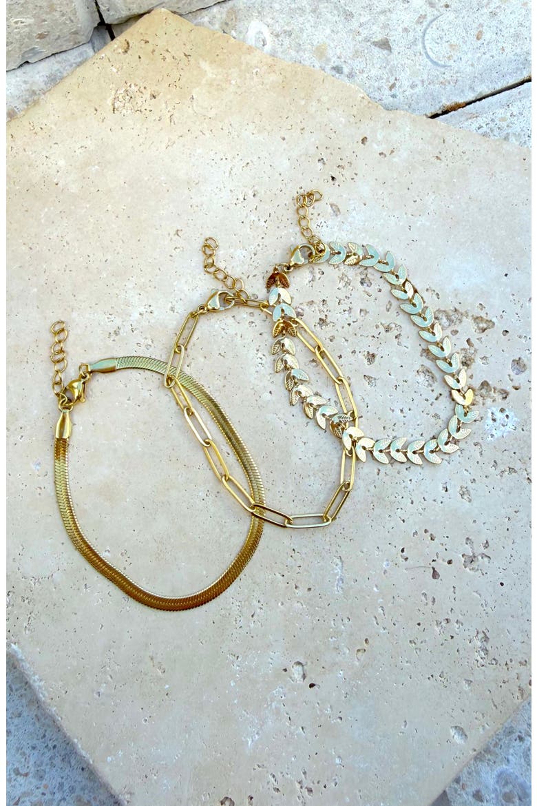Set of 3 18K Gold Plated Chain Anklets, Alternate, color, GOLD