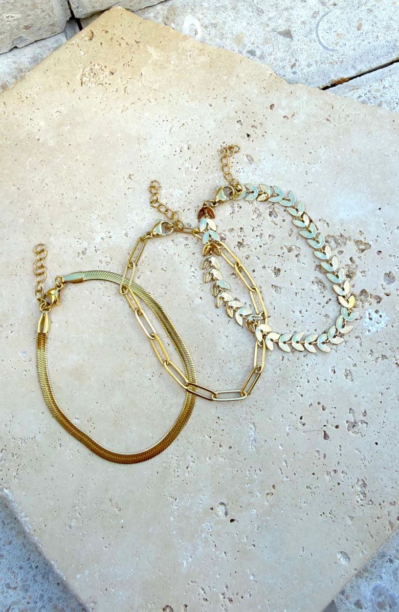 Adornia Set of 3 18K Gold Plated Chain Anklets, Alternate, color, Gold