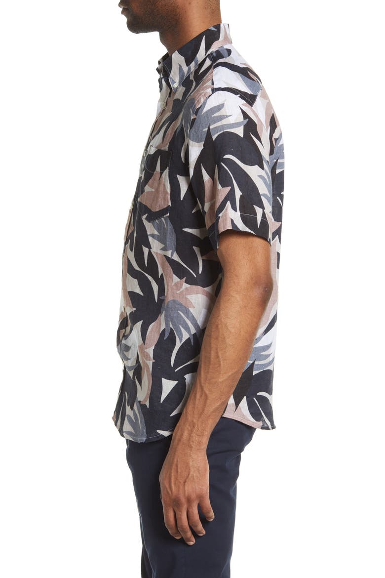 Tyrion Short Sleeve Linen Button-Down Shirt, Alternate, color, NOUGAT PRINT