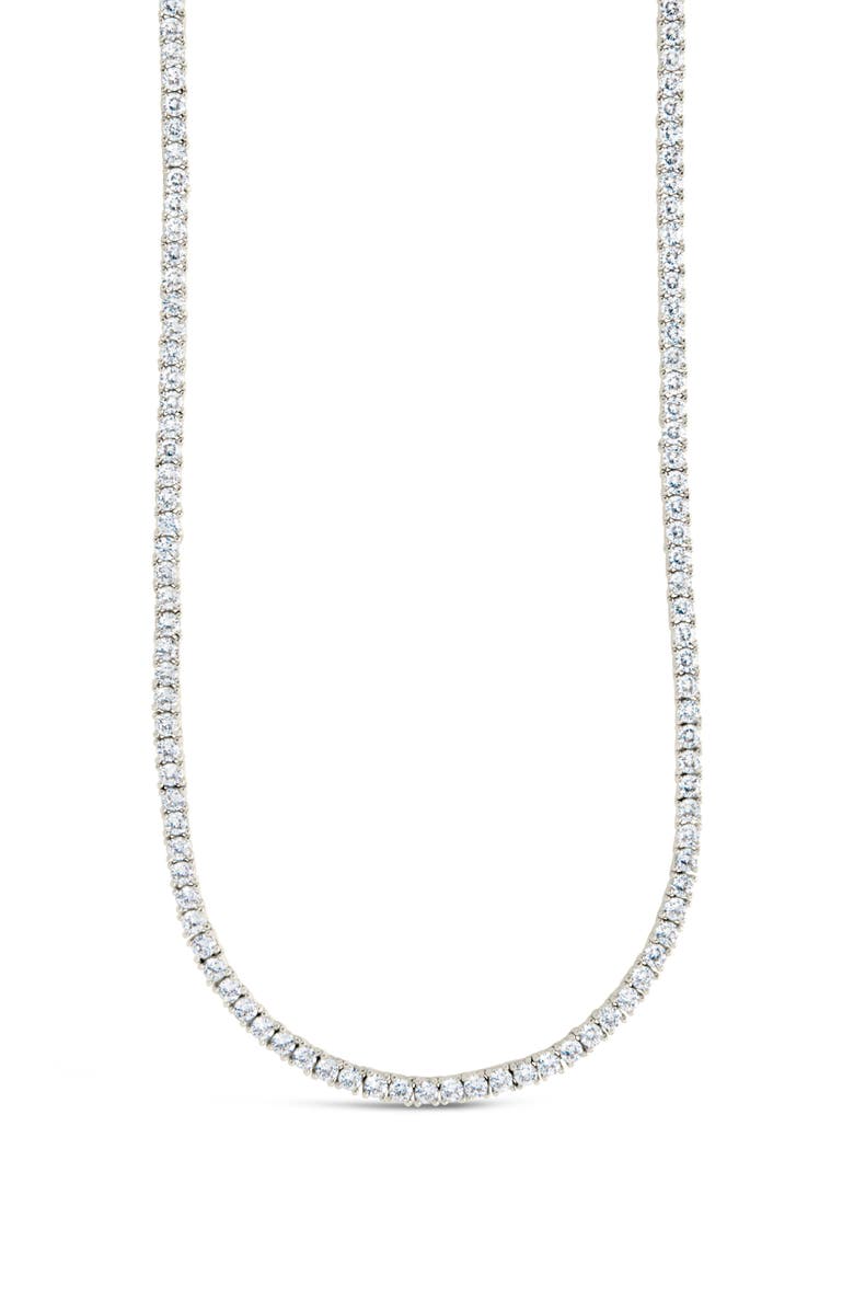 Sterling Forever Cubic Zirconia Tennis Necklace, Main, color, Silver