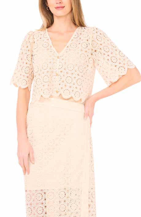 Parker Eyelet Lace V-Neck Short Sleeve Top
