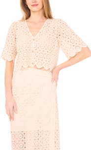 Parker Eyelet Lace V-Neck Short Sleeve Top