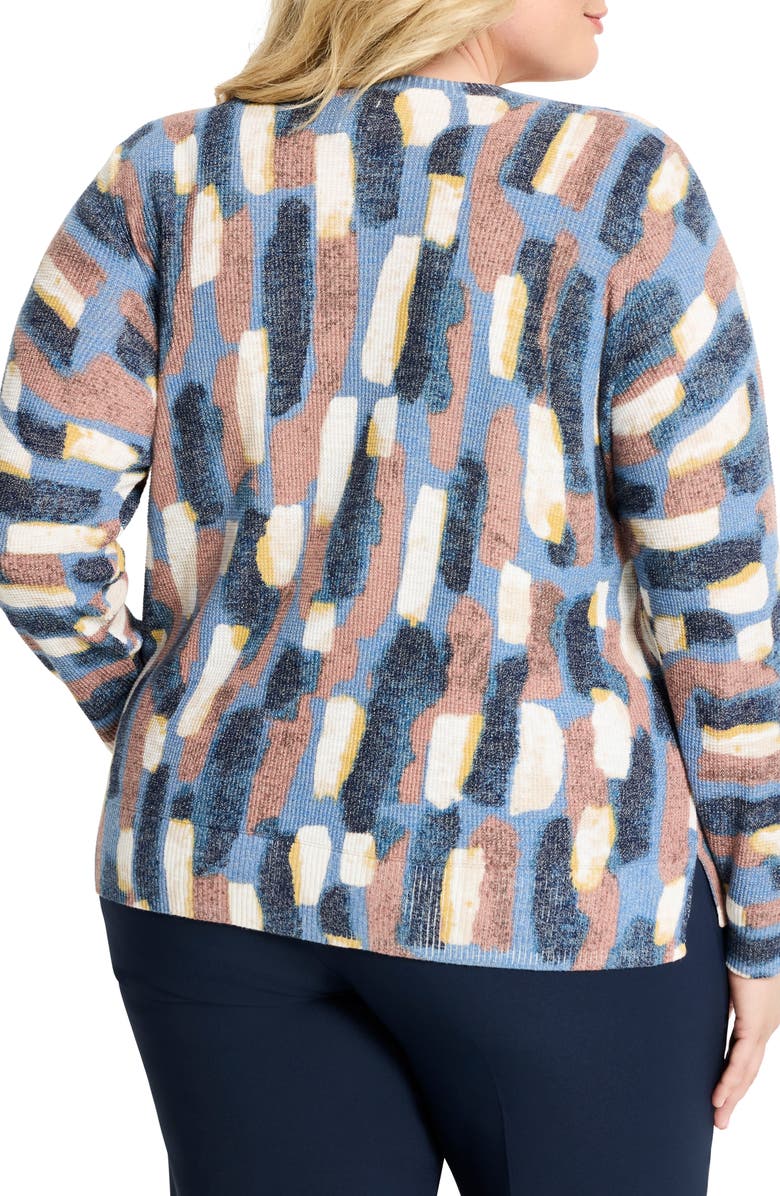 NIC+ZOE Brushstrokes Waffle Stitch V-Neck Sweater, Alternate, color, Neutral Multi