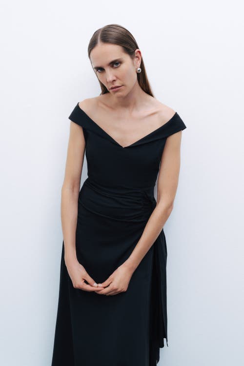 Shop Nocturne Tie Detail Midi Dress In Black