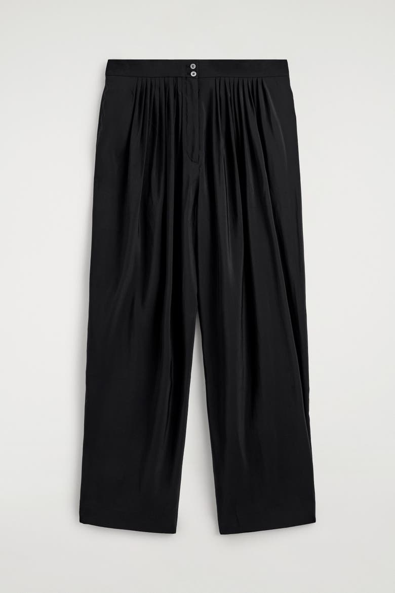 Draped Pleated Straight-leg Trousers, Alternate, color, BLACK