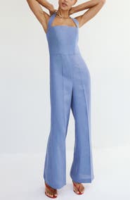MANGO Solid Linen Halter Jumpsuit