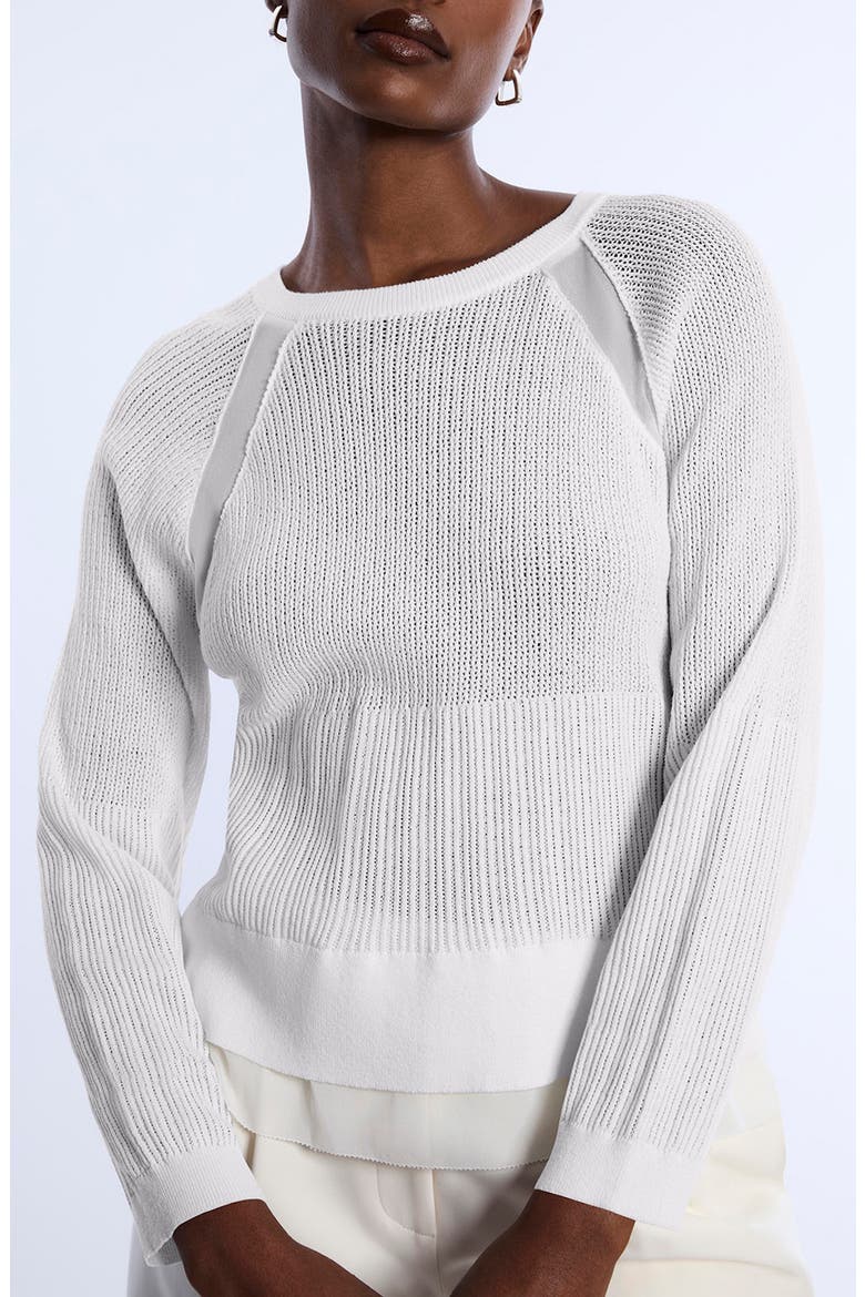 Raglan Sleeve Semisheer Cotton Blend Open Stitch Sweater, Alternate, color, CHALK
