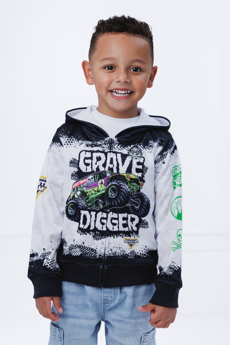 Grave Digger Fleece Zip-Up Hoodie, Alternate, color, Grave Digger White